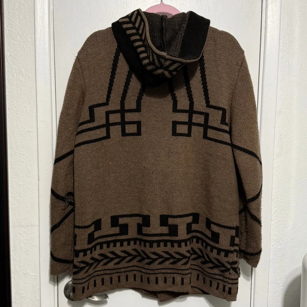 Black Pharaoh Mens‎ 4XL Full Zip Hooded Sweater Brown Black Geometric Wool READ
